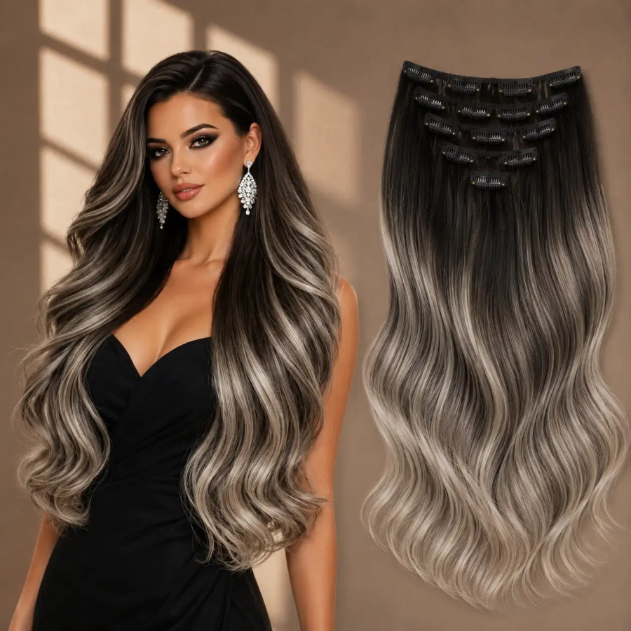 Clip-On White Platinum Balayage #1B/Silver/#1B Clip-On White Platinum Balayage #1B/Silver/#1B